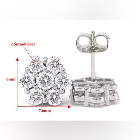 0.84ct Certified Multi-Moissanite Luxury Flower Stud Earrings Vvs1 - Picture 7 of 8